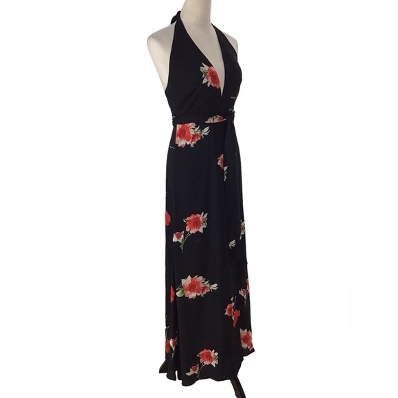 Leith Floral Halter Wrap Maxi Dress Size Small - Picture 4 of 9